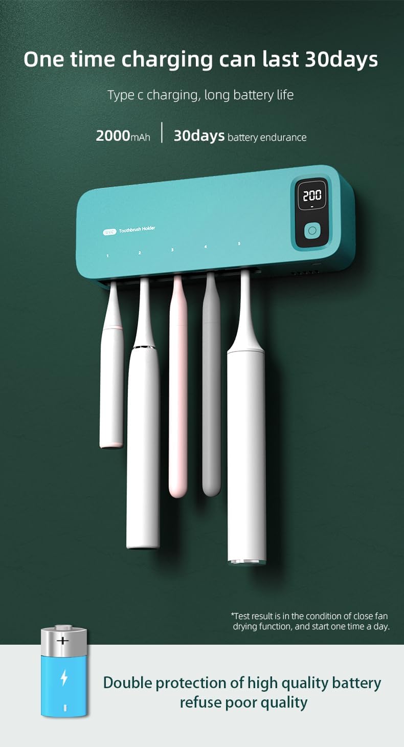 Toothbrush Cleaning Holder, Self Adhesive Toothbrush Cleaner, Timer Function, Toothbrush Sanitizer Bathroom Accessories
