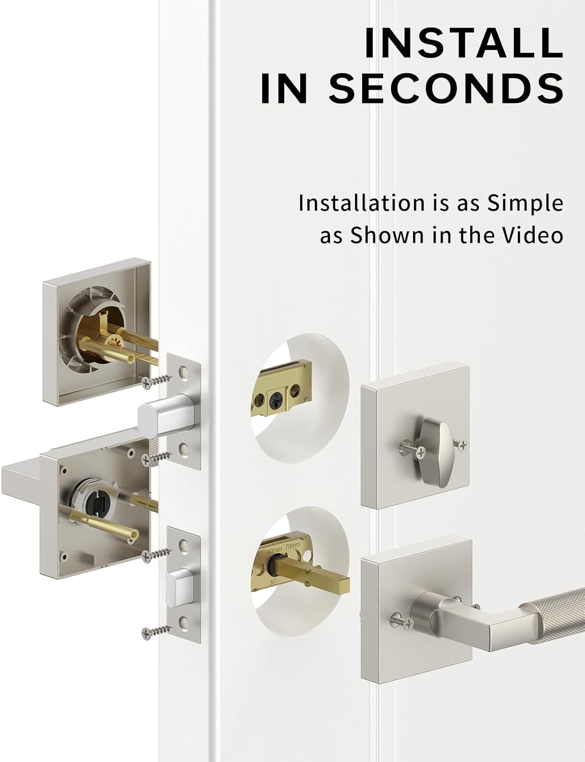 Asidrama Premium Brushed Satin Nickel Zinc-Alloy Front Door Lock Set: Double Cylinder Deadbolt, Heavy Duty Security Handleset for Left/Right Exterior Doors, Universal Entry Locks (2 Pack)