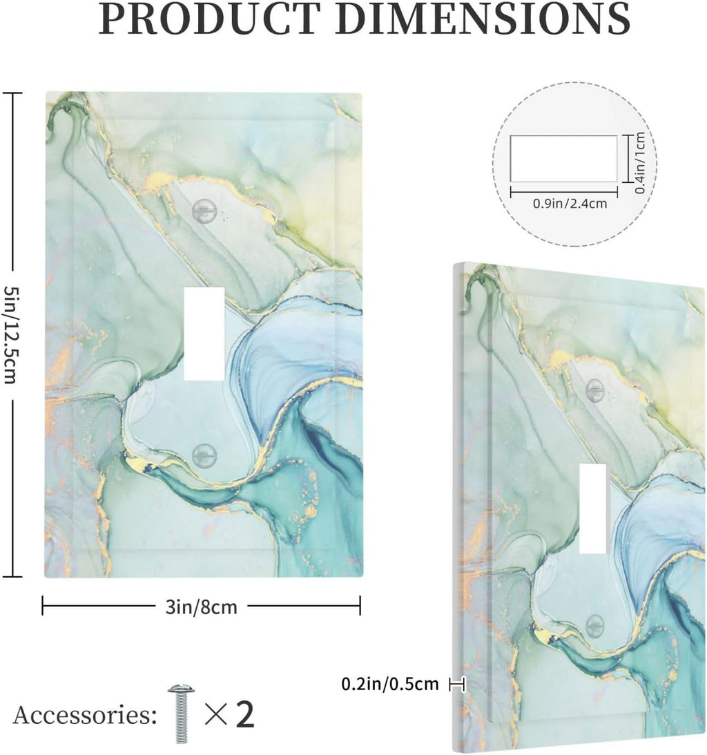 Decorative Light Switch Cover Teal Gold Marbling Turquoise 1 Gang Single Toggle Device Electrical Faceplate Switchplates Decorator Outlet Wall Plate for Bathroom living Room Decor