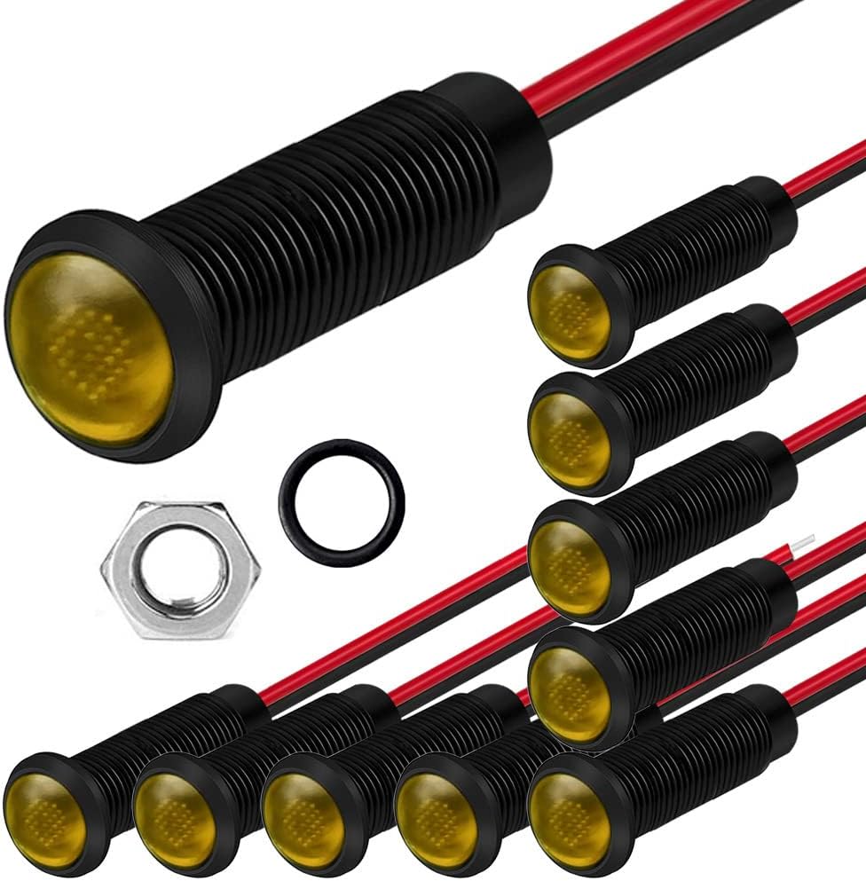 10pcs LED Plastic Indicator Pilot Light AC/DC 12-24V Mounting Hole Size 6mm(Orange)