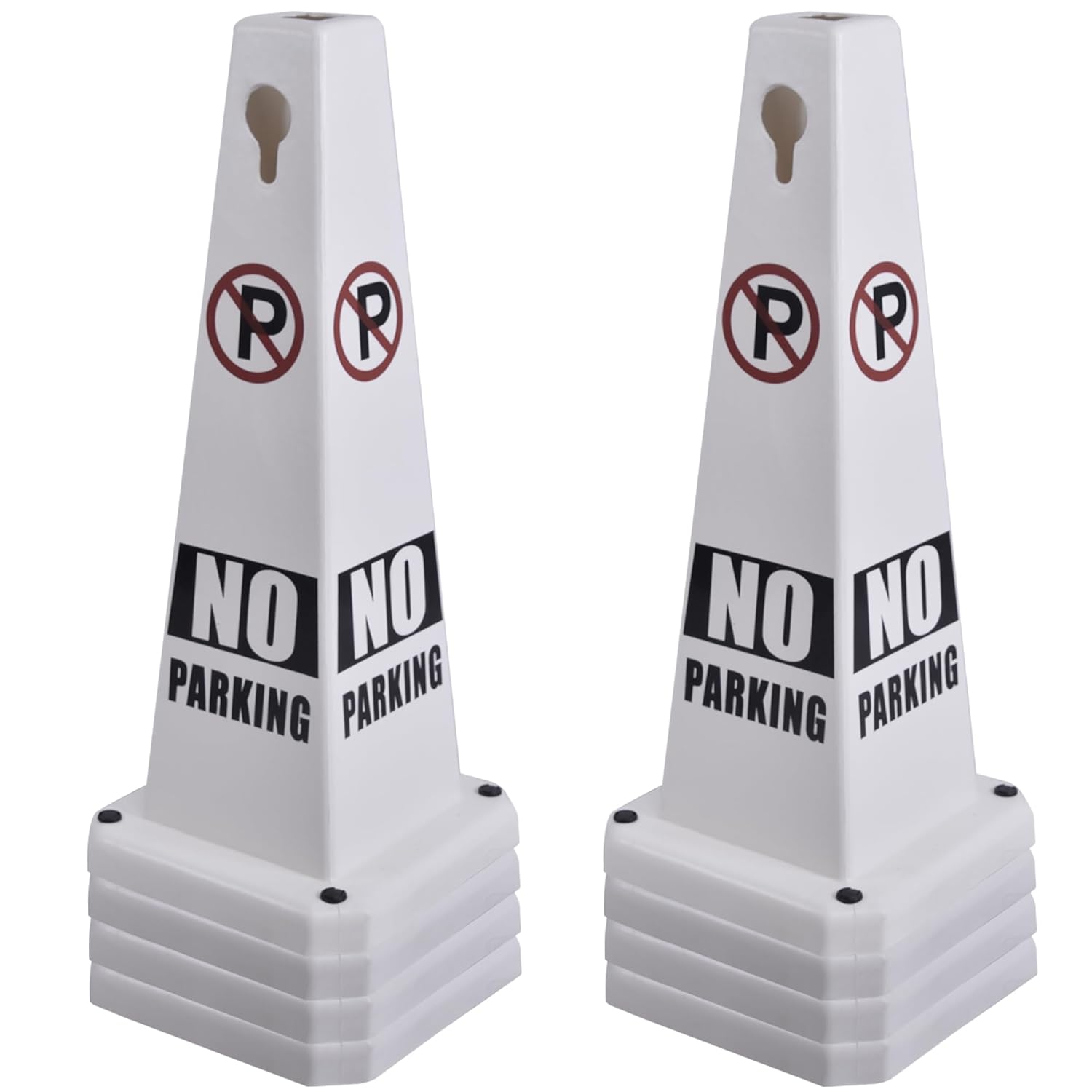 OrangeStar 8-Pack No Parking Cones, 4-Sided Message Safety Traffic Cones with Heavy Rubber Base for Indoor/Outdoor Use, White