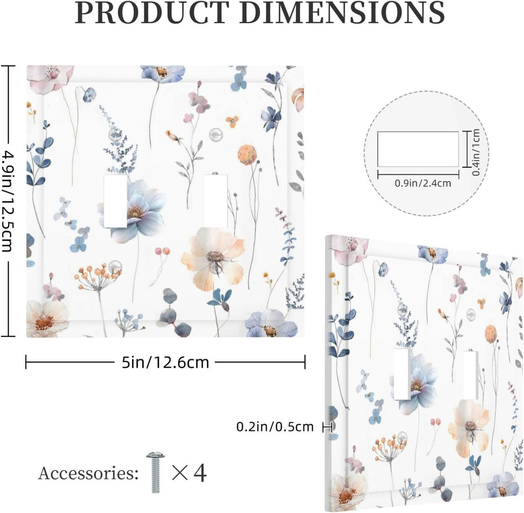 Wildflowers Plant Leaves Floral Berry Decorative Switch Plates 2 Gang Double Toggle Outlet Light Switch Cover Wall Plate Electrical Faceplate for Bed Room Living Room Decor