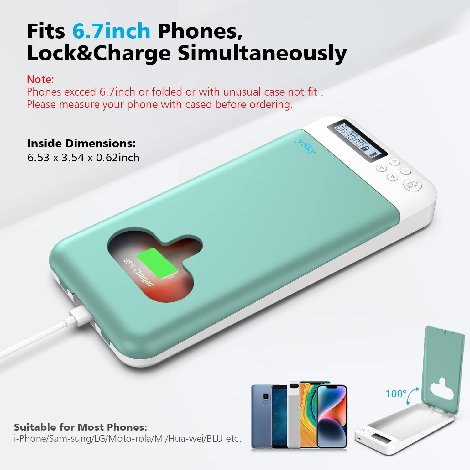ySky Timed Lock Box, Portable Phone Locker with Self-Control Timer for iPhone, Android, Helping Kids, Students, Adults Focus Back, Mobile Phone Addiction Control (Green)