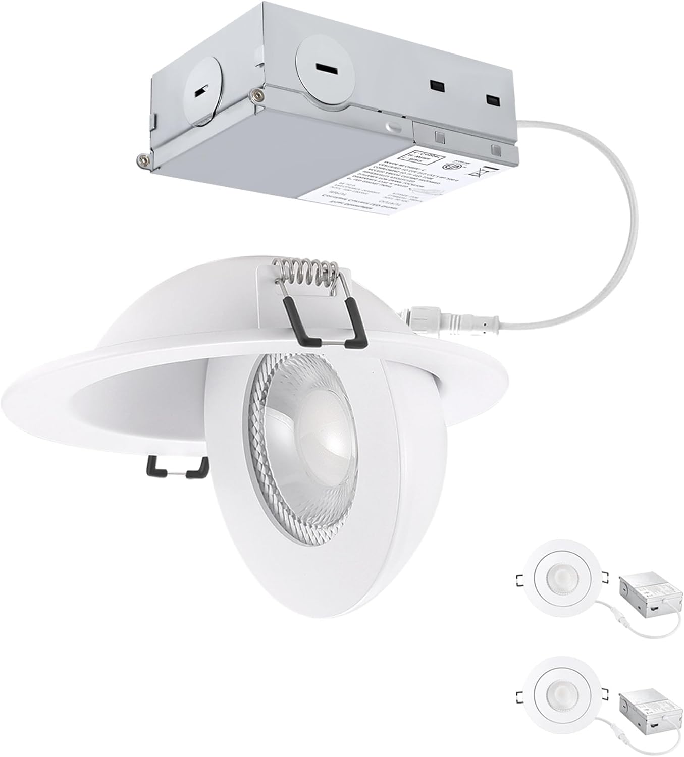 Recessed Lighting 4 inch Gimbal 9W 5CCT Swivel Ceiling Eyeball Spotlight 4inch Dimmable Recessed Lights, Soffit Indoor Directional Lighting, 90° Tilt and 360° Rotation White 2 Pack