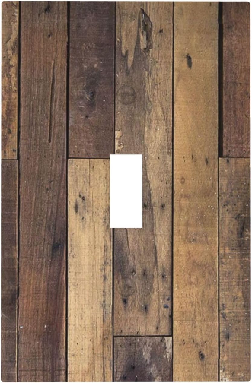 Cool Brown Wood Style Vintage Rustic Print Decorative Light Switch Cover 1 Gang Single Toggle Device Electrical Faceplate Switchplates Decorator Outlet Wall Plate for Farmhouse Home Decor