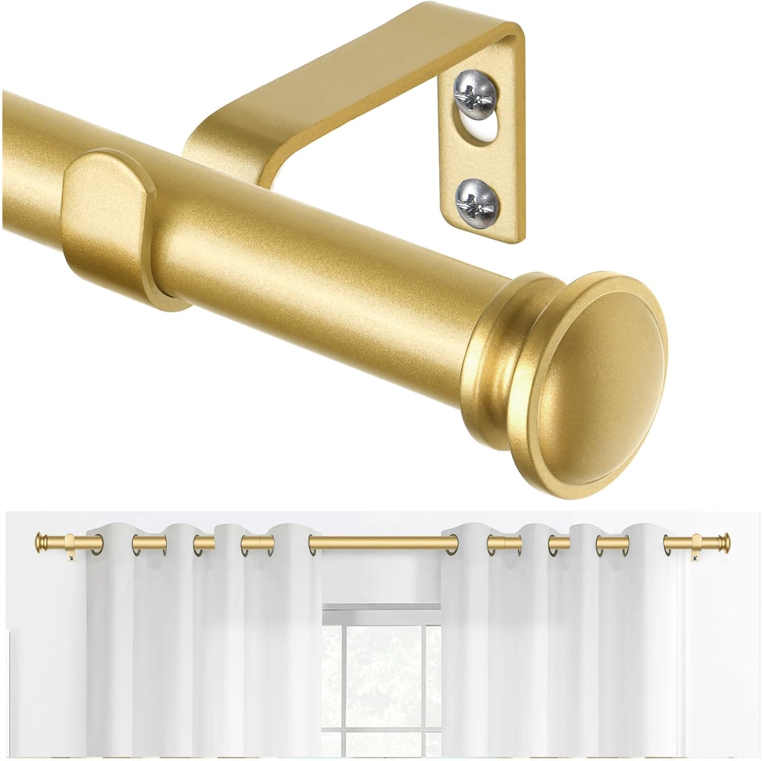 TONIAL Curtain Rod 32 to 115 Inch, Telescoping Splicing 3/4 Drapery Rods for Windows Decorative Single Rod with Small Cap End, Antique Gold