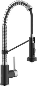 KRAUS Bolden Touchless Sensor Commercial Style 2-Function Single Handle Pull Down Kitchen Faucet in Spot-Free Stainless Steel/Matte Black, KSF-1610SFSMB
