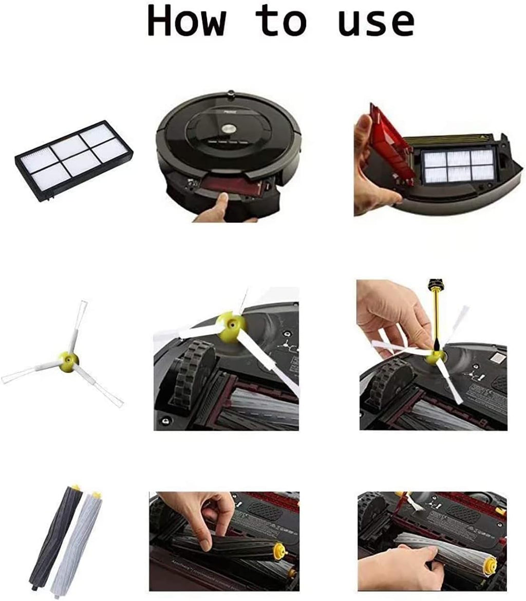 MZY LLC 13 Pack Replacement Parts for iRobot Roomba 800 900 Series 805 860 870 871 880 890 960 980 985 Vacuum Accessories, Replenishement Kit with 1 Debris Extractor 3 Filters 3 Side Brushes & Screws