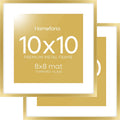 Homeforia Square 10x10 Gold Frame, High End Metal 10 by 10 Picture Frames with Mat 8 x 8, 10by10 Thin Poster Frame Matted to 8x8 inch Photo, Wall or Tabletop Frames, Tempered Glass, Wall Kit, Set of 2