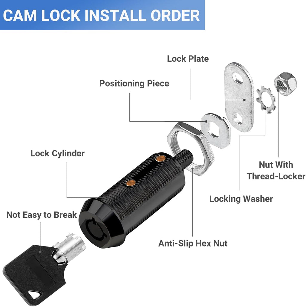 Black Cam Locks RV Storage Locks Keyed Alike, 1-1/2” Fits on 1-1/4” Max Door Thickness, RV Compartment Locks for Camper Trailer Cabinet Locks with Keys (Black 1-1/2 Inch 6Pack)