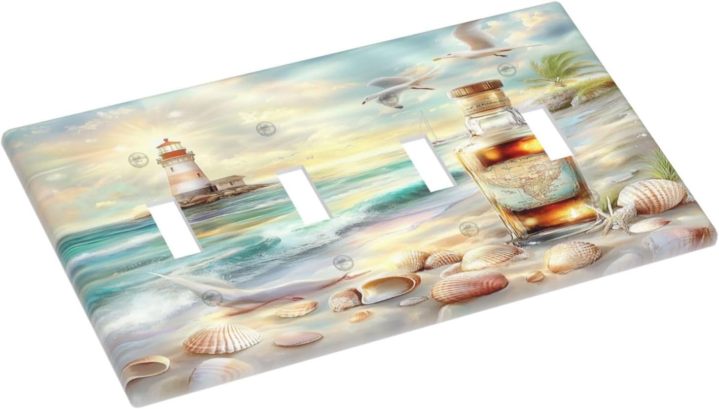 Light Switch Covers Beach Ocean Lighthouse Seashells Quad Toggle Electrical Faceplate 4 Gang Wall Plate Decorative Switch Plates For Bed Room Living Room Decor