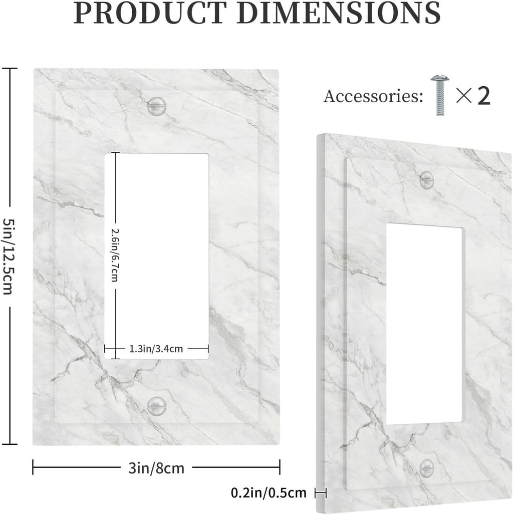 Decorative Outlet Covers Marble Granite White And Grey 1 Gang Single Rocker Light Switch Cover Plate Wall Plates GFCI Faceplate for Home Bedroom Decor