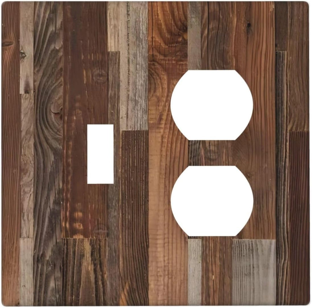 Vintage Brown Wooden Boards Print Wood Grain Wallplates 1 Toggle 1 Duplex Switch Plate Electrical GFCI Faceplate Decorative Light Switch Covers for Farmhouse Home Decor