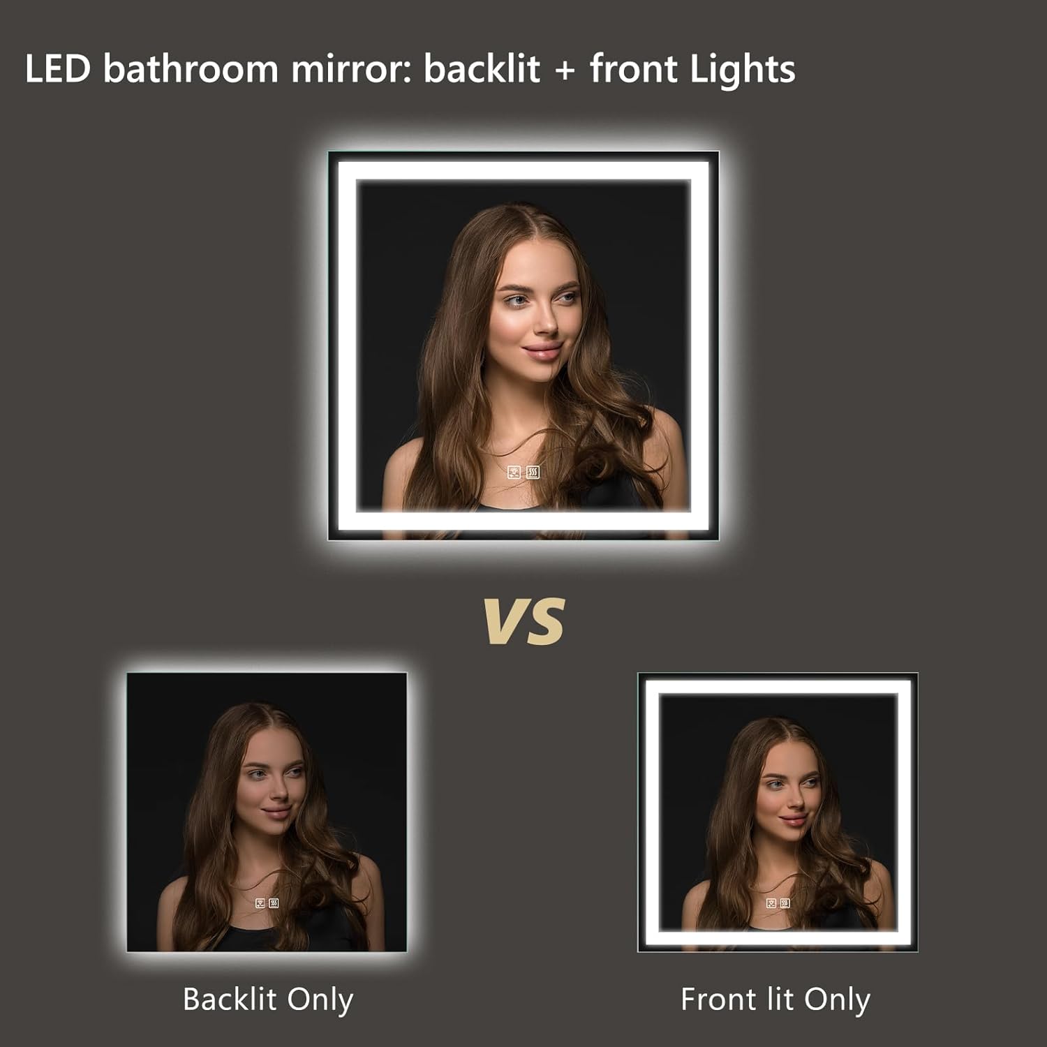 APRILSOUL 30x30 Inch LED Bathroom Mirror with Front and Backlit, Makeup Mirror with 3 Color Lights, Memory Function, Anti-Fog and Dimmable Light (Horizontal)