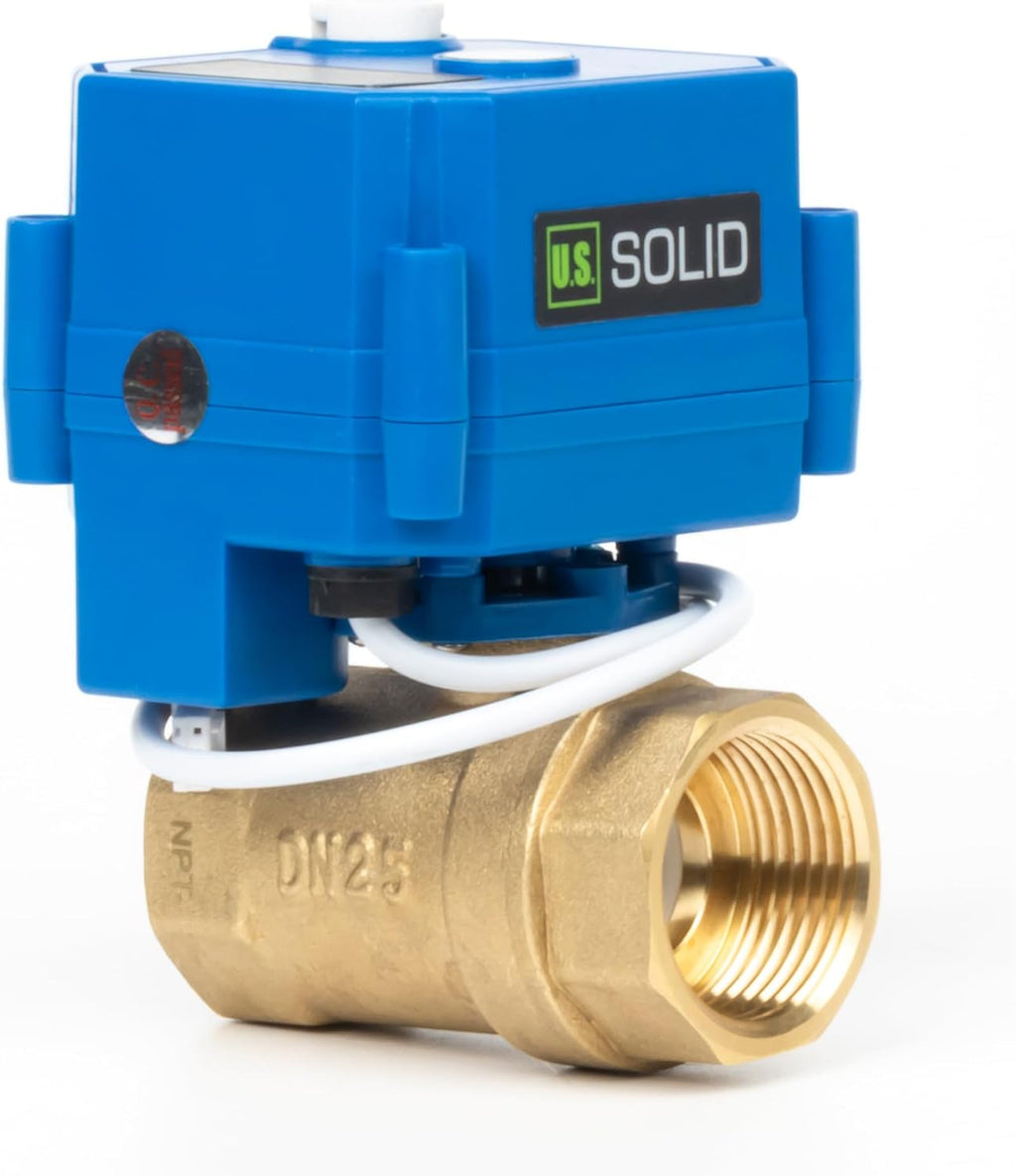 U.S. Solid Motorized Ball Valve with Manual Function - 1" Brass, Standard Port, 85-265V AC, 2-wire Automatic Return, Normally Closed