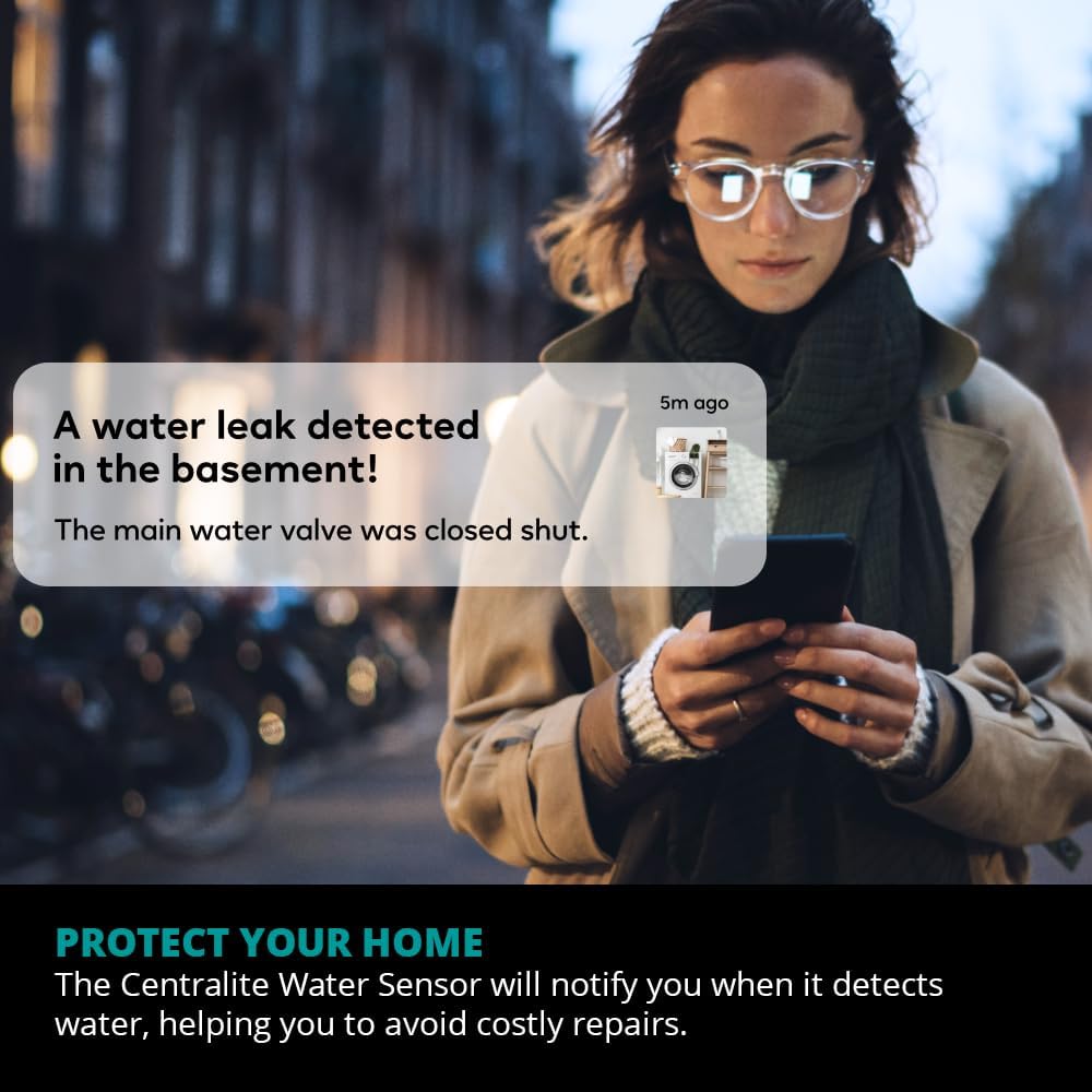 by Ezlo Water Sensor - Monitors Your Whole Home for Leaks - Detects Water Leaks in a Kitchen, Bathroom, Basement or Laundry Room - Zigbee