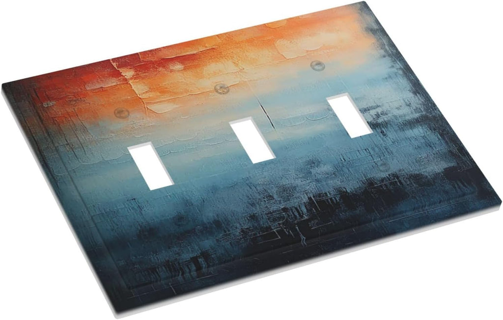 Light Switch Covers Blue Orange Abstract Modern Minimalist Oil Painting 3 Gang Wall Plate Triple Toggle Outlet Cover Decorative Switchplates Electrical Panel Cover for Kitchen Living Room 4.8 X 6.7 IN