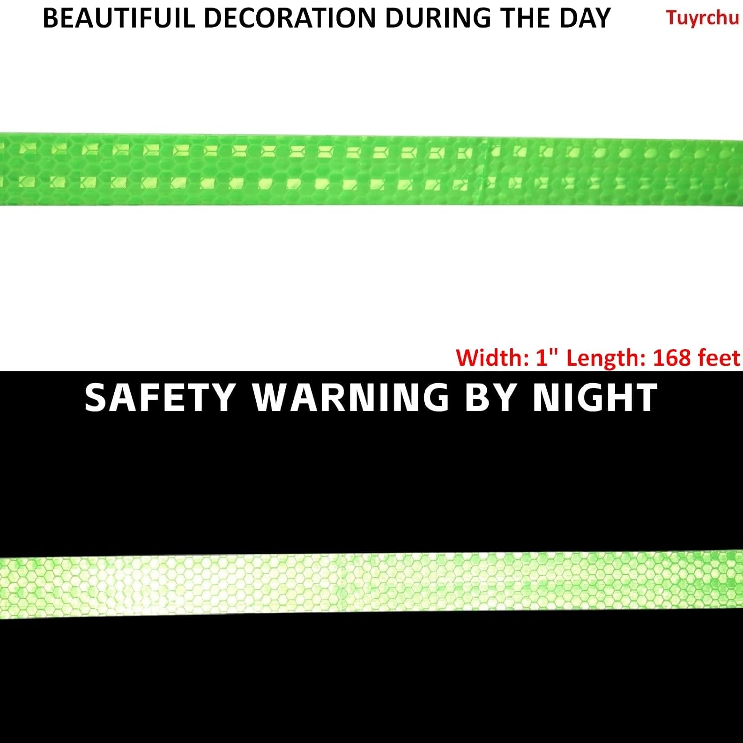 Green Reflective Tape Outdoor Waterproof 1 inch Wide, High Visibility Warning Industrial Marking Tape, Safety Stickers (168 feet)