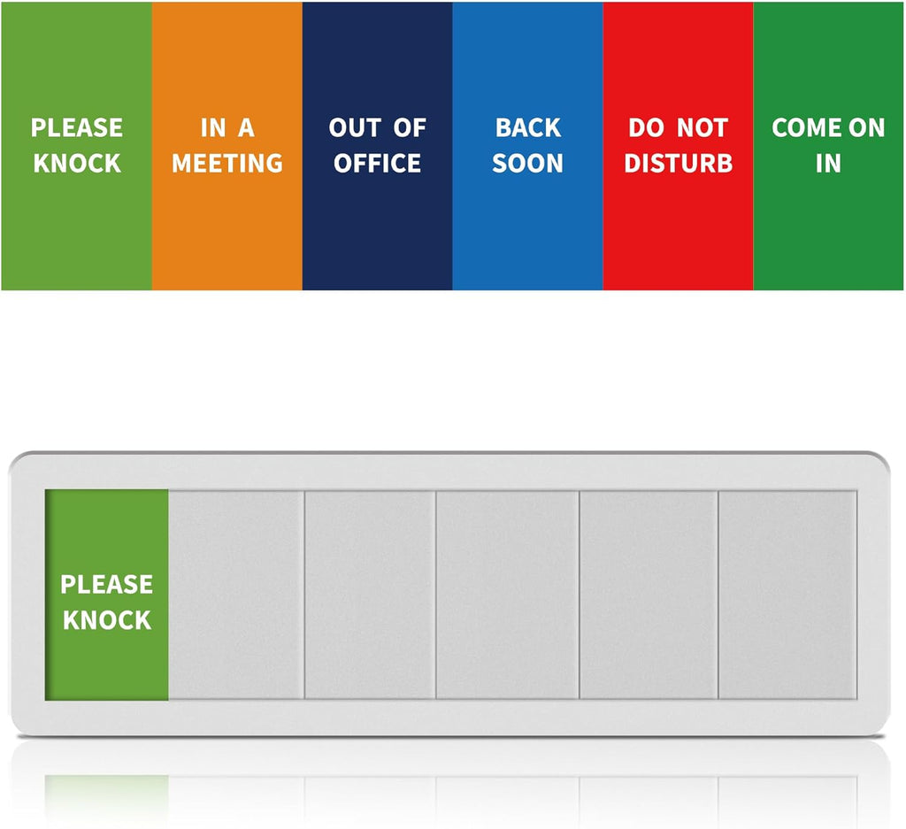 Office Door Signs- 6 Options Out Of Office Sign for Door,Do Not Disturb, In A Meeting,Please Knock, Come On In,Back Soon, Privacy Slider Sign for Meeting & Conference Room Frosted Silver