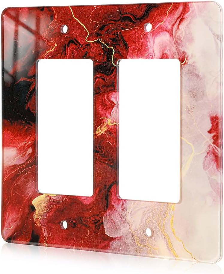 Rich Burgundy Marble Acrylic Light Switch Wall Plate Plates Decorative Electrical Outlet Cover Plates Acrylic 2 Gang Wall Outlet Covers Switch Plates
