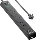 Flat Plug Extension Cord, Addtam 5Ft Surge Protector Power Strip with 6 AC Outlets 4 USB, Wall Mount, Desk Charging Station for Office School College Dorm Room Essentials, ETL Listed