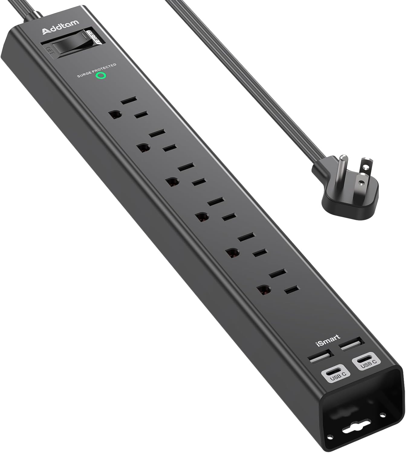 Surge Protector Power Strip - Addtam 10Ft Extension Cord with 6 AC Outlets and 4 USB Ports(2USB C), Wall Mount, Long Cord Power Strip for Home Office College Dorm Room Essentials