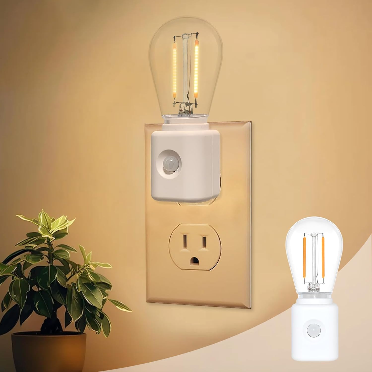 Warm Night Lights Plug into Wall Motion Sensor, 1W 2700K, LED Night Light, 10-100LM Adjustable Brightness, Automatic Night Light for Kids, Bathroom, Hallway, 1-Pack