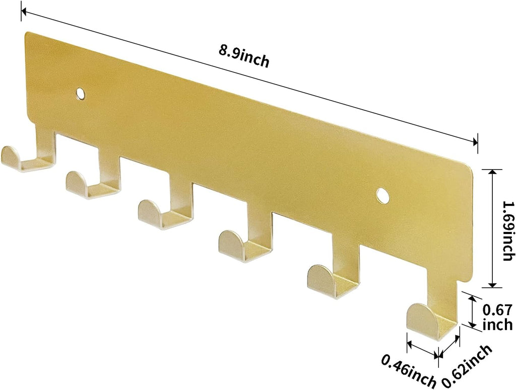GTK Key Holder for Wall, Key Hooks with 6 Hooks, Wall Mounted Key Holder for Hallway, Self Adhesive Key Rack(Gold)