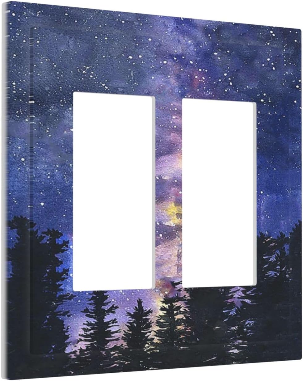 Decorative Outlet Covers Dream Milky Way Starry Forest Pine Watercolor Painting 2 Gang Double GFCI Rocker Electrical Wall Panels Light Switch Cover Plate for Bedroom Home Decor
