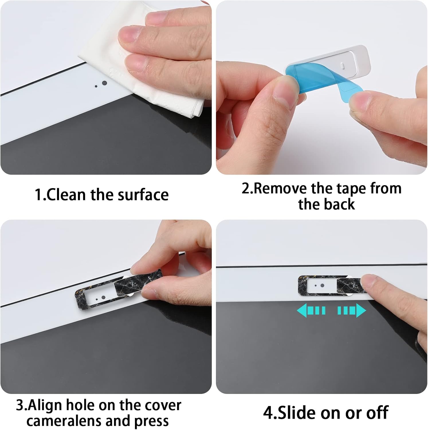 Webcam Cover, 3 Pieces, Laptop Camera Cover, Privacy Shielding Capacity is Twice as Big as The Traditional, Suitable for Computer Mobile Phones, laptops, Tablets and so on (Black Marble)