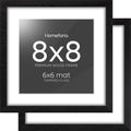 Homeforia 8x8 Picture Frame Black Wood, High-End Oak 8 x 8 Square Frames with Mat 6 by 6 inch Photo, 8x8 Wooden Frame Matted to 6x6 Art, 8by8 Wall or Tabletop Frame, Tempered Glass, Wall Kit, Set of 2
