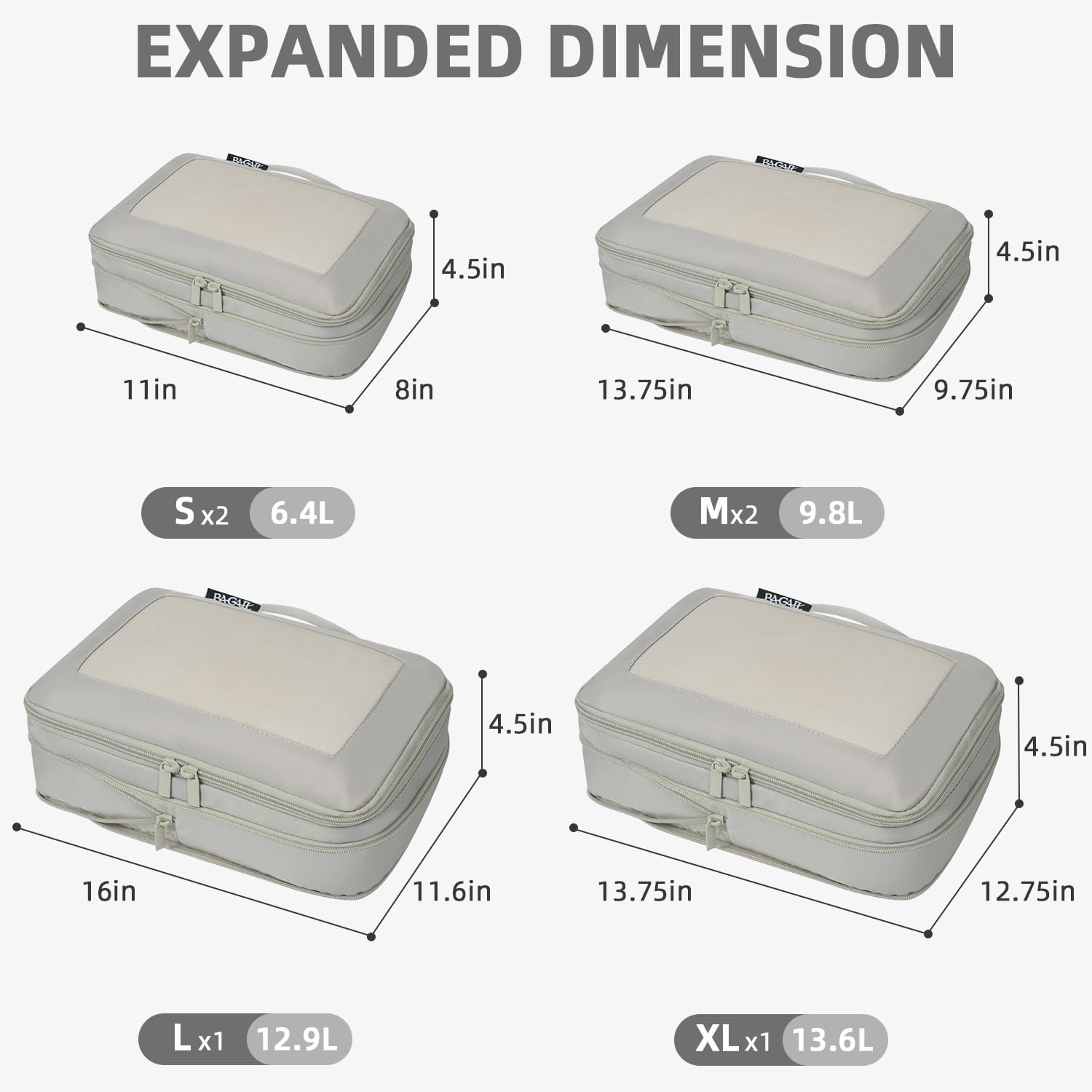BAGAIL 4 Set/6 Set/8 Set Compression Packing Cubes Travel Accessories Expandable Packing Organizers (Square Mesh, 06-Grey)