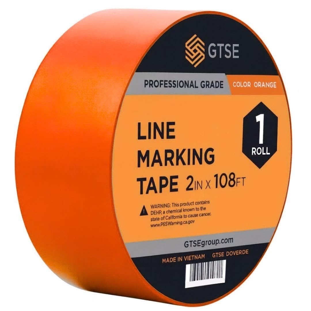 GTSE 2 inch x 108 ft Orange PVC Vinyl Floor Tape, 24 Rolls, Safety Marking Tape, 6 mil Thick, Suitable for Dance Floors, Gyms, Warehouses, Sports Facilities