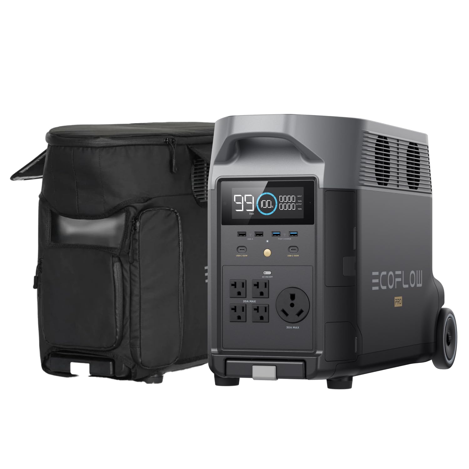 EF ECOFLOW Portable Power Station 3600Wh DELTA Pro with Bag, 2.7H to Full Charge, 5 AC Outlets, 3600W, 120V Lifepo4 Power Station with Expandable Capacity, Solar Generator for Home Use, Blackout, RV