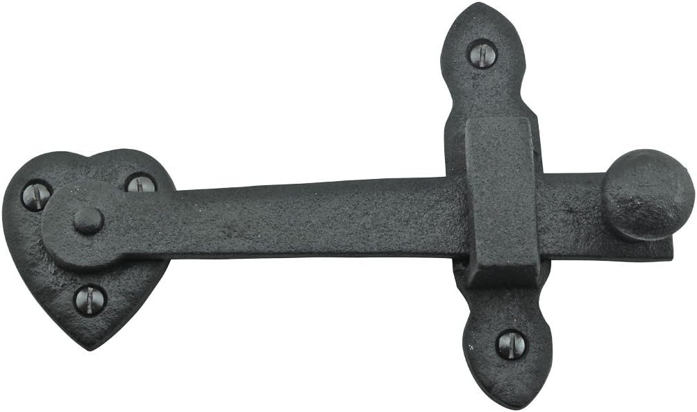 Renovators Supply Black Wrought Iron Gate Flip Latch Decorative Antique Heart Style Medium to Light Duty 4" Tall Flip Door Locks Rust Resistant Powder Coated Latches with Mounting Hardware Pack of 6