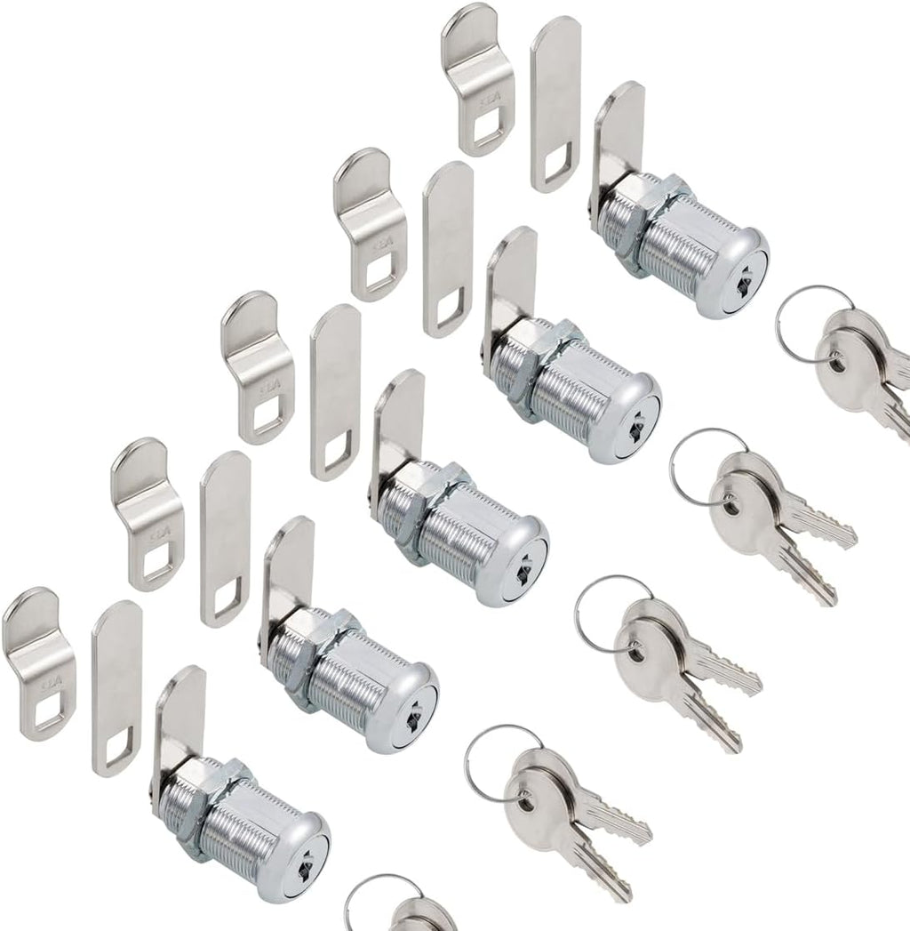 Cabinet Cam Locks Keyed Alike, 1-1/8” Cylinder Cam Locks for Tool Box RV Compartment Mailbox Vending Machine Drawer File Cabinet, Fits 7/8” Max Panel Thickness, Chrome Finish with 3 Cams and 2 Keys