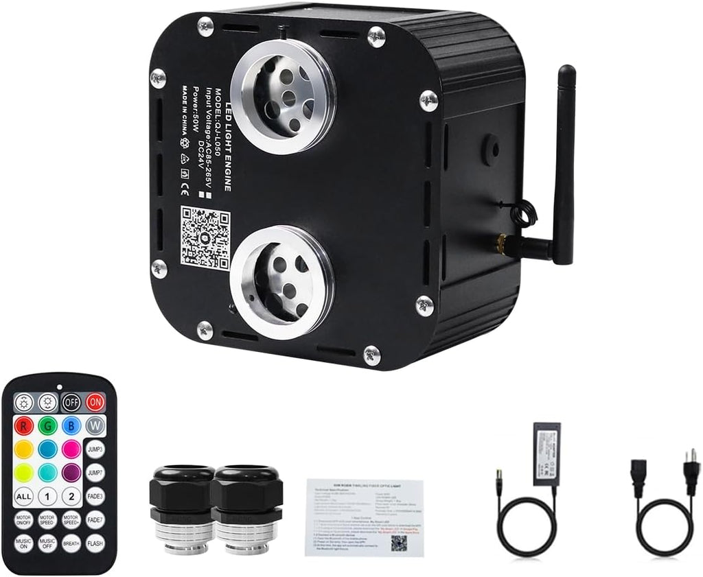 AZIMOM Dual Color High Brightness 50W Twinkle Fiber Optic Light Source RGBW Light Box Engine Diver Music Sensor Mode Bluetooth/RF Control for Home Star Ceiling Light Effect Decor