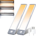 Under Cabinet Lights 2-Pack, Motion Sensor Indoor LED - 3 Color Dimmable, Rechargeable 1700mAh Battery, Wireless Magnetic Easy Install for Kitchen, Closet & Pantry