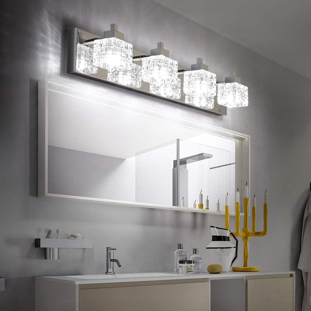 TRLIFE Bathroom Vanity Light Fixtures, 26inches Crystal Vanity Light Fixture Modern Bathroom Lights Over Mirror 4 Lights Vanity Light for Bath Room