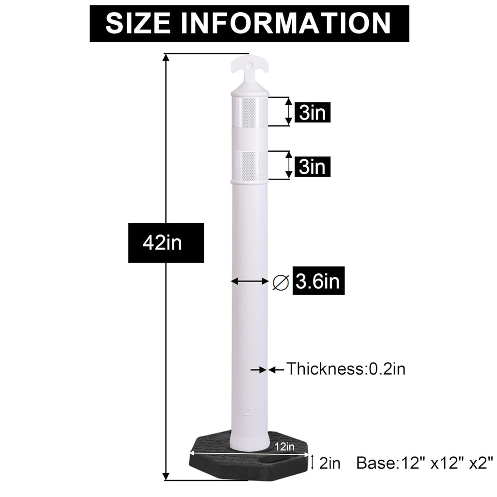 OrangeStar 9-Pack 42" Traffic Delineator Post Cones with Heavy Duty Rubber Base, White Safety Cones for Road, Parking Lot, Warehouse, Construction Zone Safety
