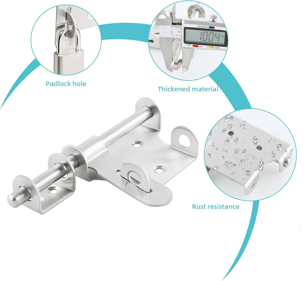 Alise 6 Inch Slide Bolt Gate Latch,Door Lock with Padlock Hole,Heavy Duty SUS304 Stainless Steel Barrel Bolts Safety Door Lock for Wooden Fence,Outdoor Fence,Shed Door Brushed Finish