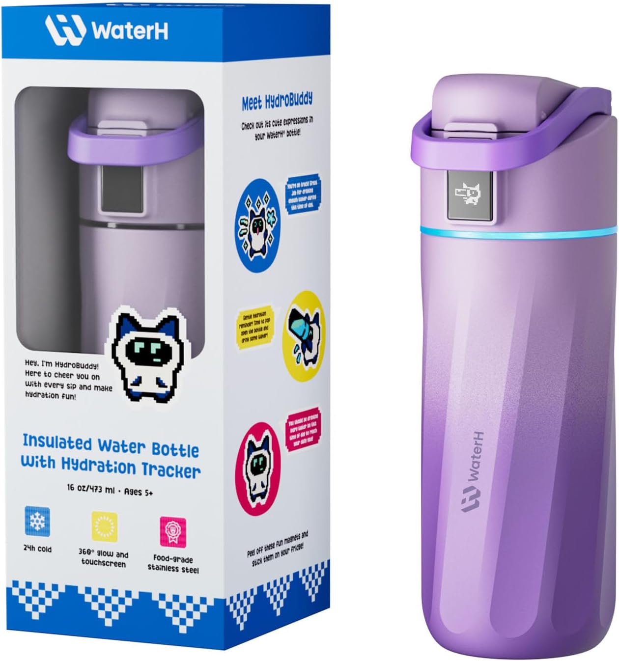 BOOST Smart Water Bottle with Reminder & Tracker, 16oz Kids Water Bottle for School, DIY Refrigerator Magnets, BPA-Free Vacuum Insulated Stainless Steel, Ideal Gift for Christmas, New Year