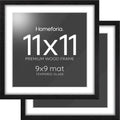 Homeforia 11x11 Black Wood Frame, High-End Oak 11 x 11 Square Picture Frames with Mat 9 by 9 inch Photo, 11by11 Wooden Frame Matted to 9x9 Art, Wall Hanging Frames, Tempered Glass, Wall Kit, Set of 2