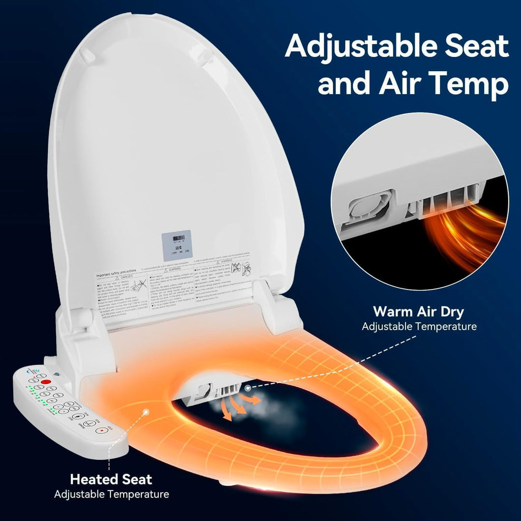 Electric Bidet Toilet Seat, Filtered & Unlimited Warm Water, 8 Modes Spa Wash, Warm Air Dryer, Heated Seat, Self-Clean Stainless Steel Nozzle, HD Night Light. 10-year warranty. (TB-26EV, Round))