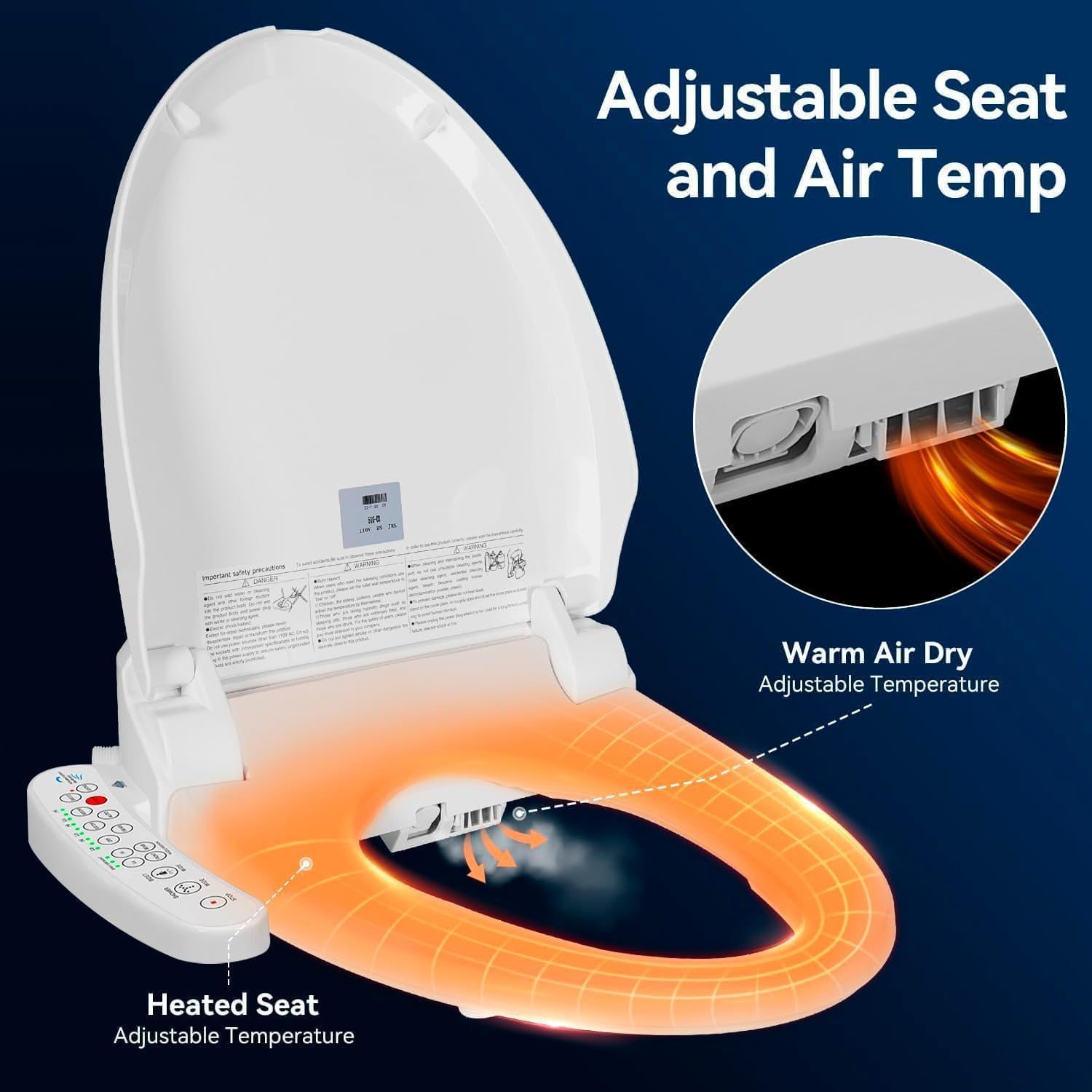Electric Bidet Toilet Seat, Filtered & Unlimited Warm Water, 8 Modes Spa Wash, Warm Air Dryer, Heated Seat, Self-Clean Stainless Steel Nozzle, HD Night Light. 10-year warranty. (TB-26EV, Round))
