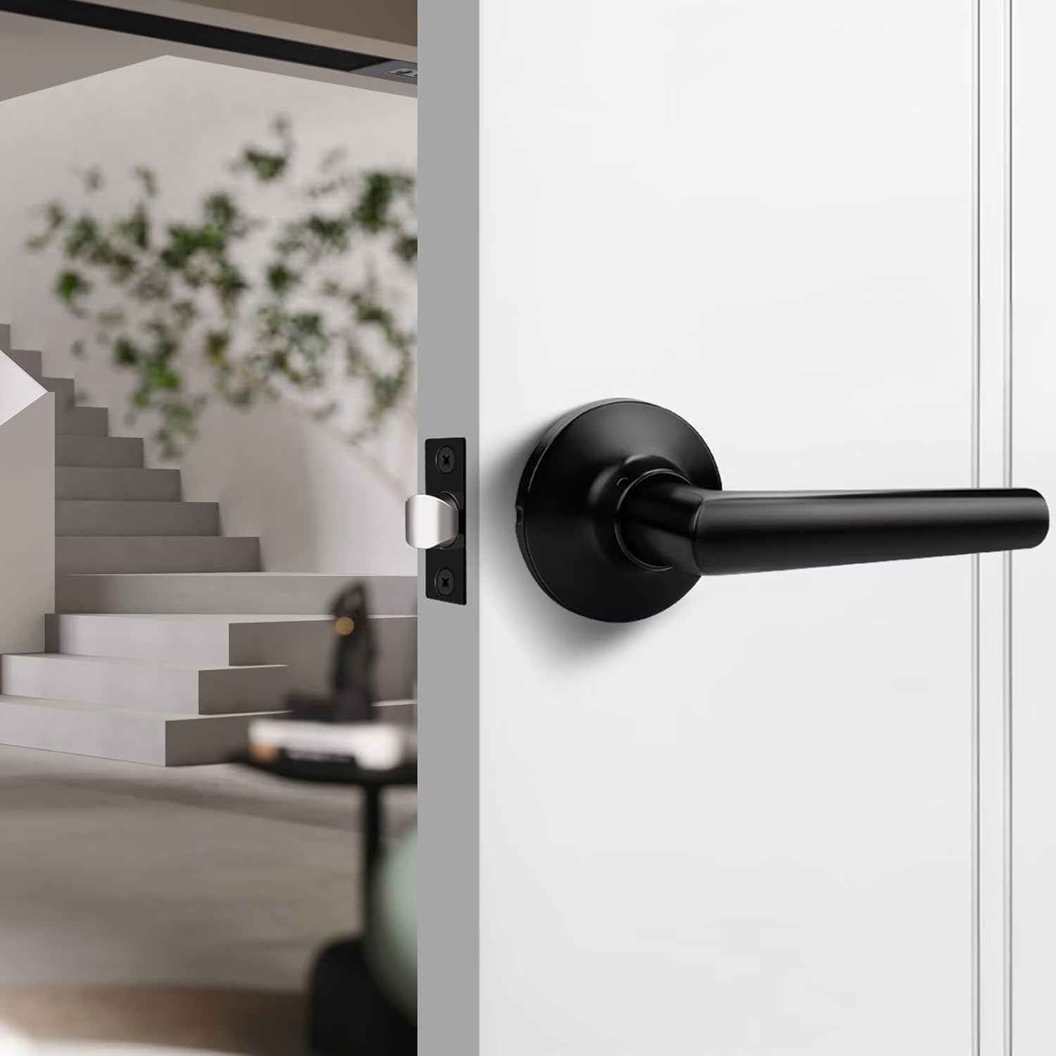 GOBEKOR 8 Pack Matte Black Door Handles Interior,Heavy Duty Passage Door Handles Interior Door Levers for Hallway and Closet, Modern Sleek Round Door Locks