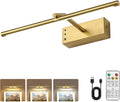 Joosenlux modern brass picture light - 16in rechargeable wireless wall lights with Remote, adjustable Swing Arm, dimmable 3cct battery operated lamp for art Display, photo gallery canvas and paintings
