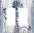 Decorative Outlet Covers Rustic Blue White Daisy Ink Flower 2 Gang Light Switch Cover Plate Double Rocker Wall Plates for Electrical Outlets Switch Plate Covers for Bedroom Home Decor