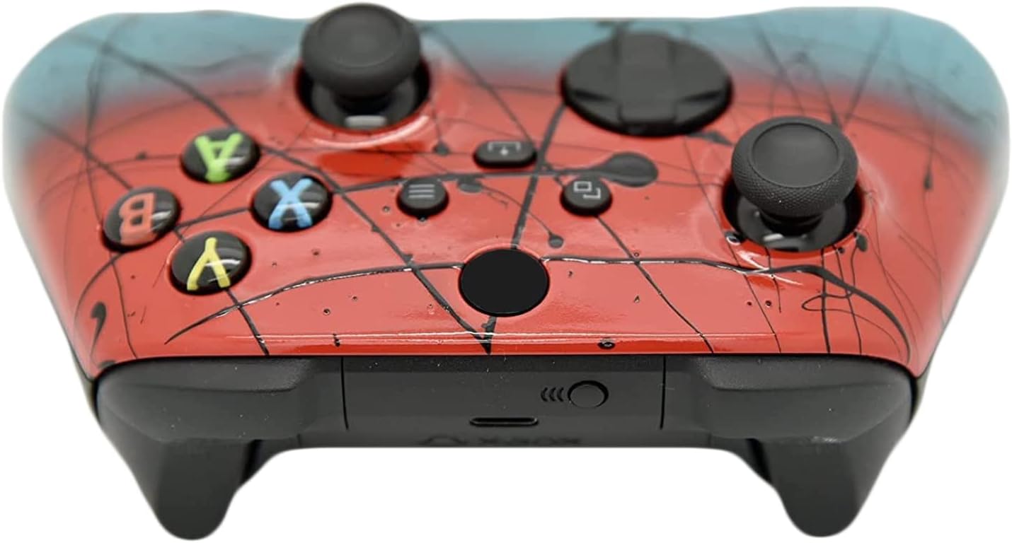 Hand Airbrushed Fade Custom Controller Compatible with Xbox Series X/S & Xbox One (Series X/S Red & Teal)