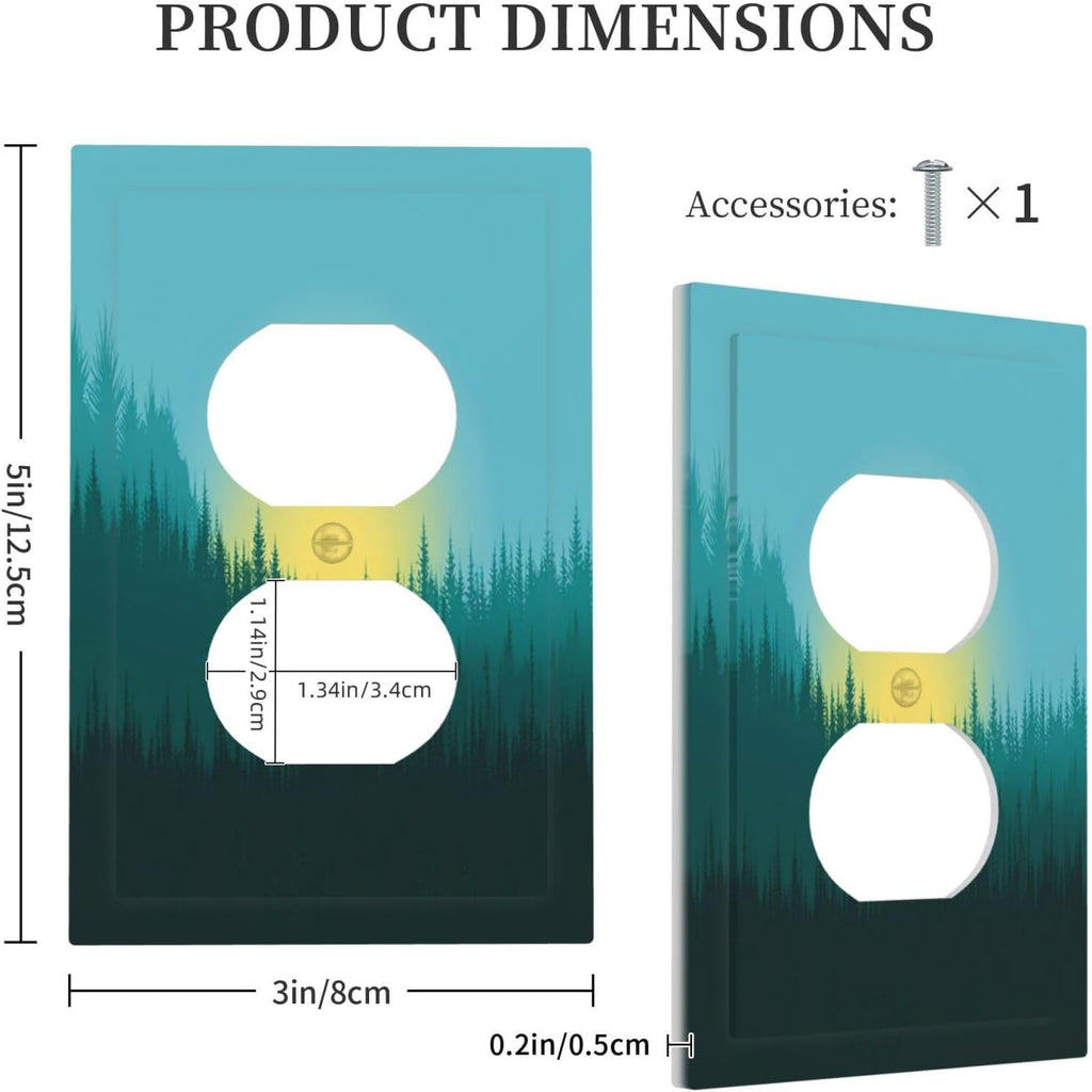 Green Forests And Birds Sun Woodland Outlet Covers 1 Gang Duplex Light Switch Cover Wall Plate Decorative Switch Plates Electrical Receptacle Faceplate for Bedroom Bathroom Decor